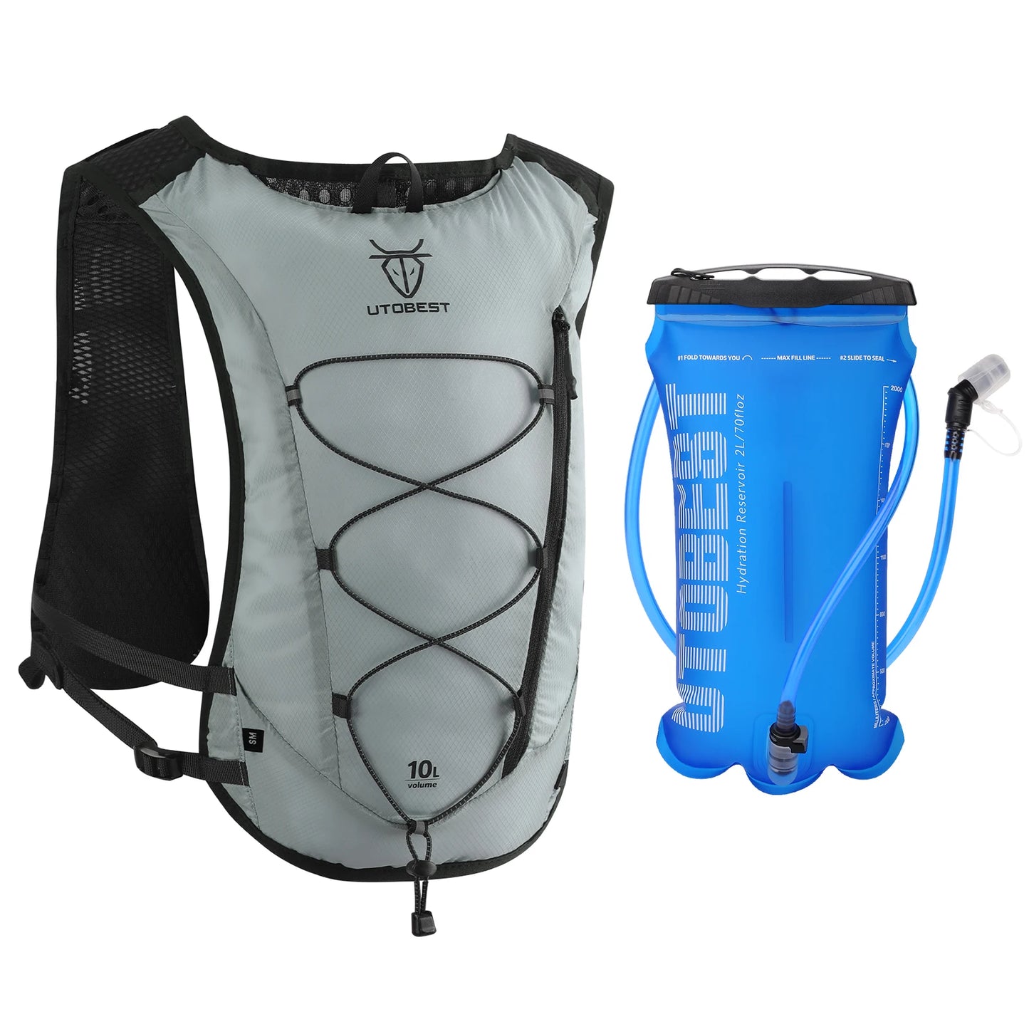 Mochila de corrida UTOBEST 10L Colete de hidratação ultraleve com bolsa de água de 2L