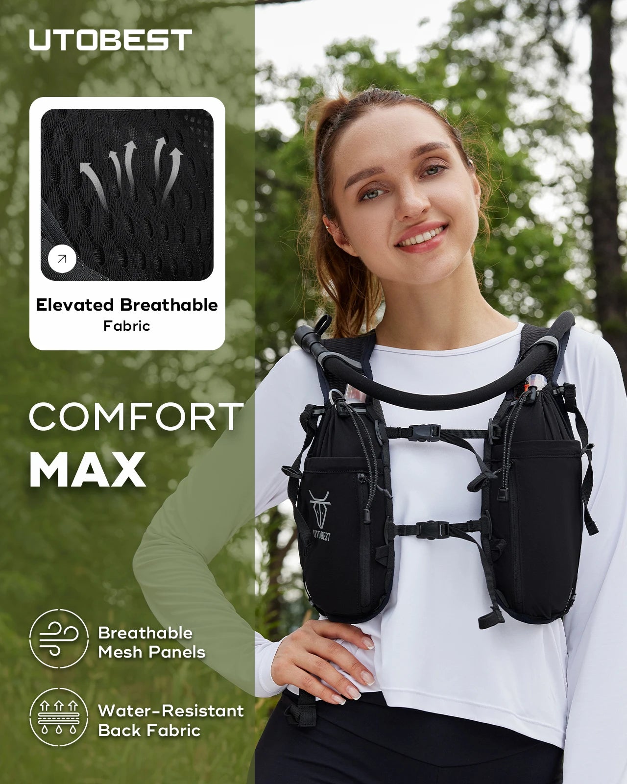 Mochila de corrida UTOBEST 10L Colete de hidratação ultraleve com bolsa de água de 2L