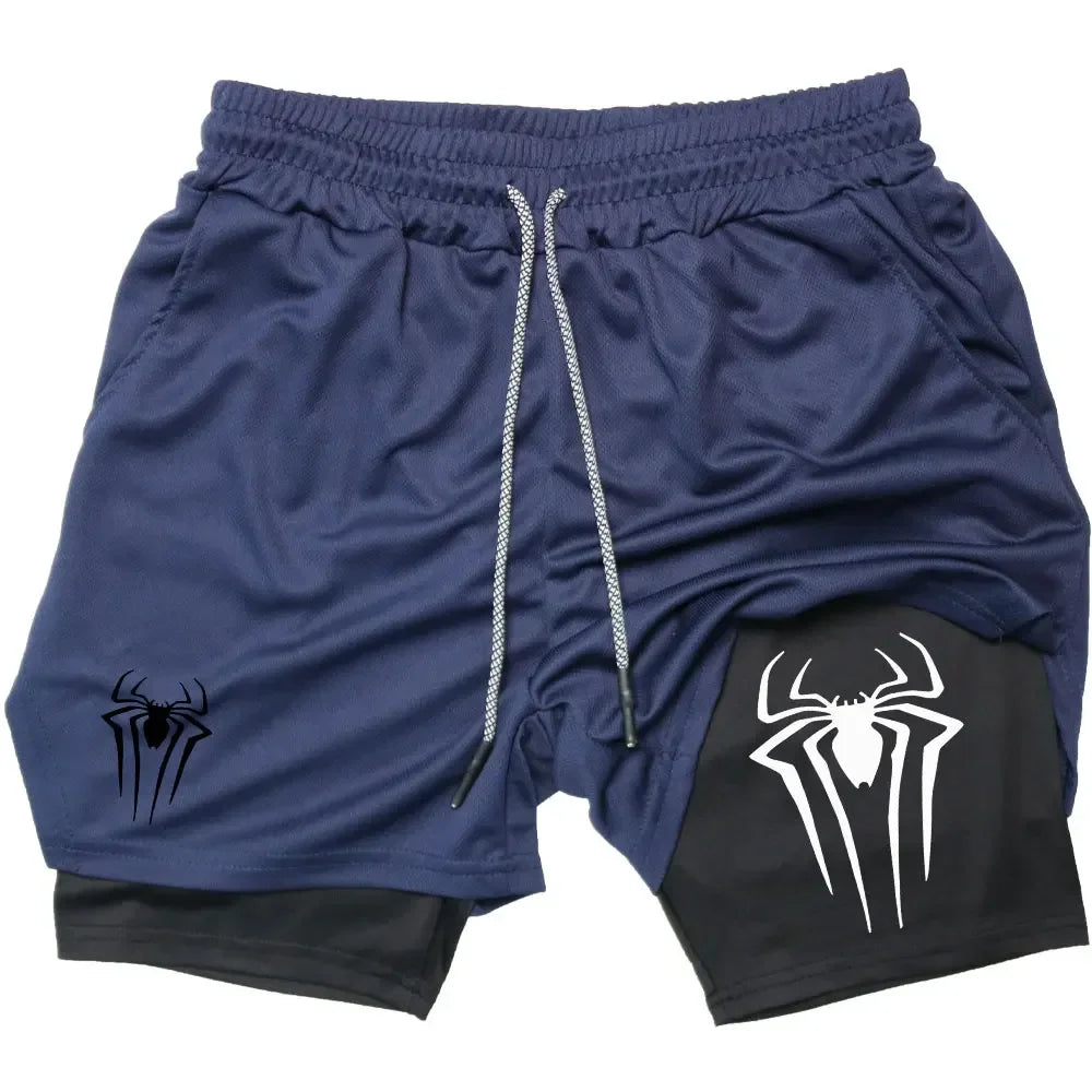 Calções desportivos masculinos, estampa de aranha, casuais, para treino e corrida, 2 em 1, encomenda Y2K enviada diretamente. LIDER-SHOPP