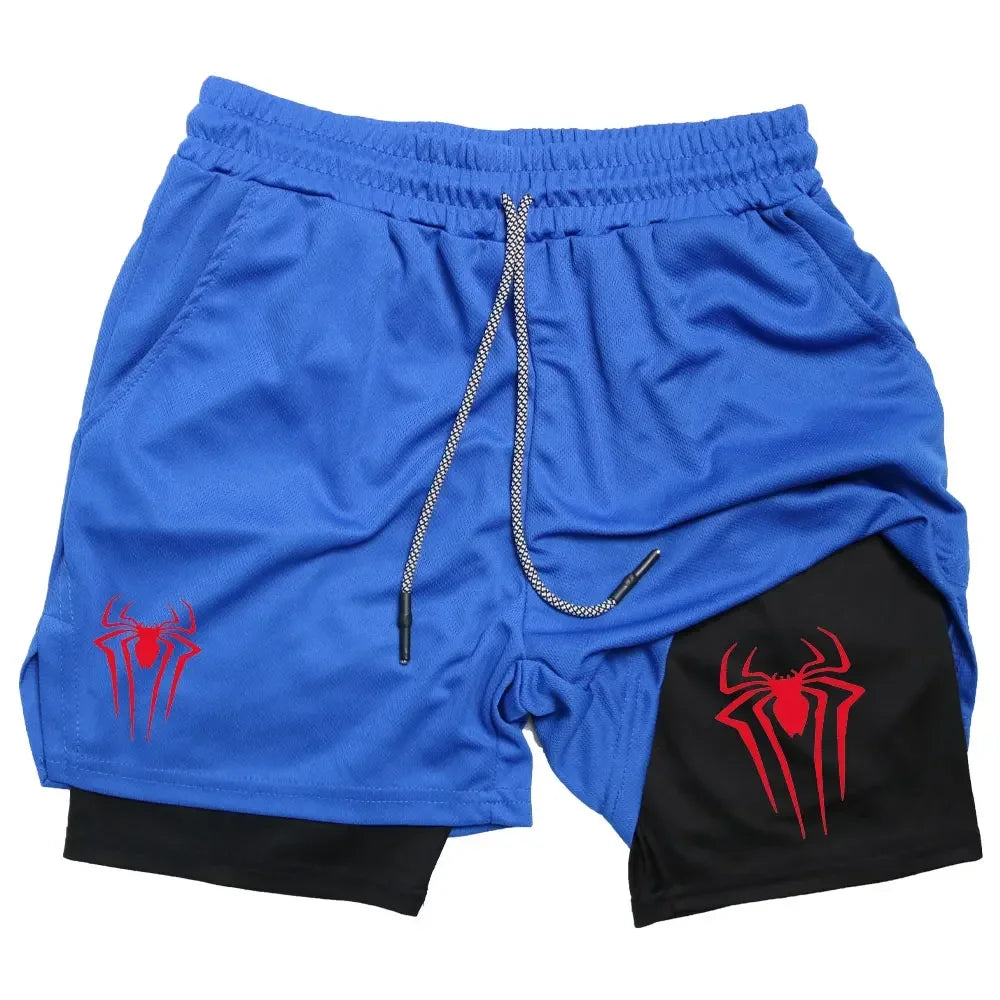 Calções desportivos masculinos, estampa de aranha, casuais, para treino e corrida, 2 em 1, encomenda Y2K enviada diretamente. LIDER-SHOPP