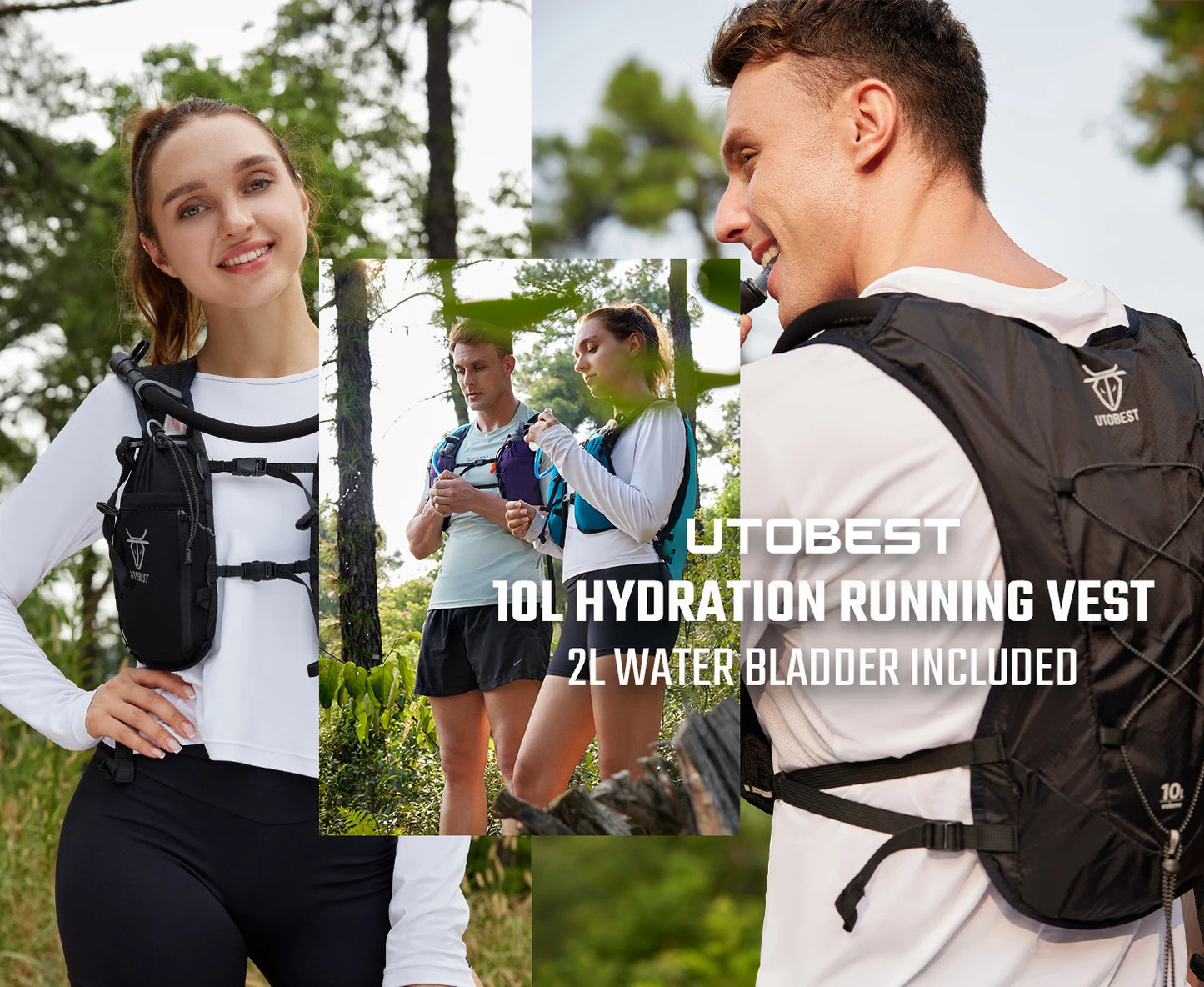 Mochila de corrida UTOBEST 10L Colete de hidratação ultraleve com bolsa de água de 2L