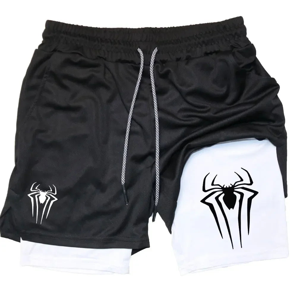 Calções desportivos masculinos, estampa de aranha, casuais, para treino e corrida, 2 em 1, encomenda Y2K enviada diretamente. LIDER-SHOPP