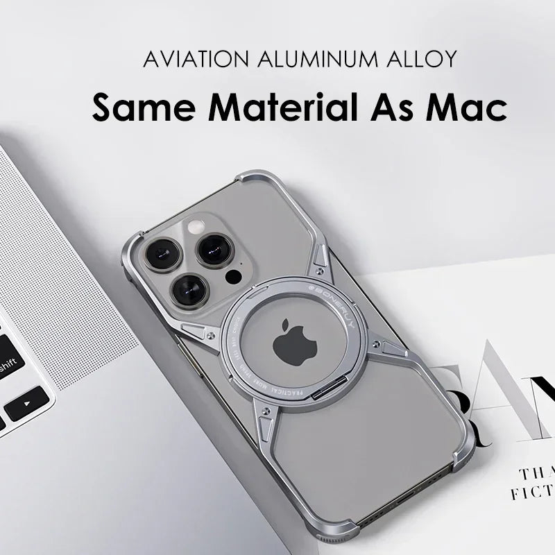 Capa de celular com suporte MagSafe de metal e alumínio para iPhone 13 14 15 16 Pro Max, à prova de choque lider-shopp
