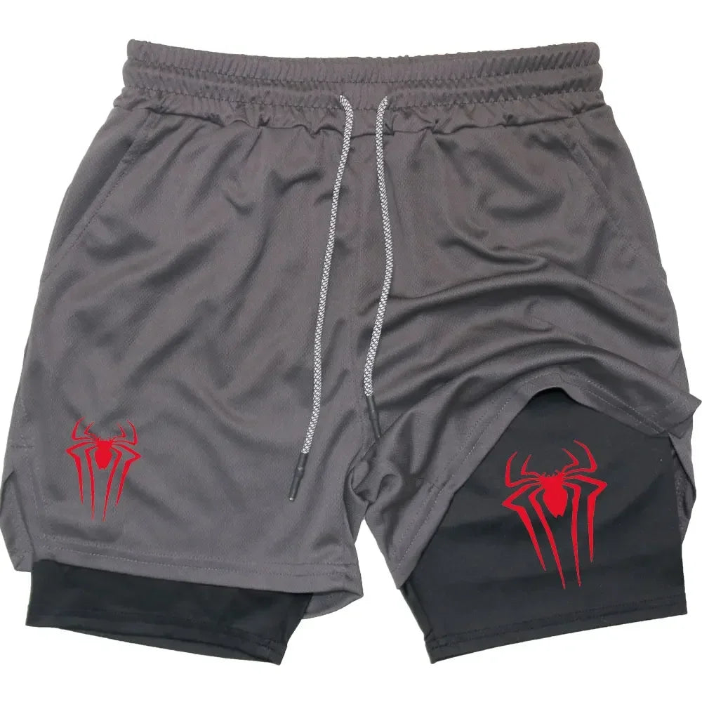 Calções desportivos masculinos, estampa de aranha, casuais, para treino e corrida, 2 em 1, encomenda Y2K enviada diretamente. LIDER-SHOPP