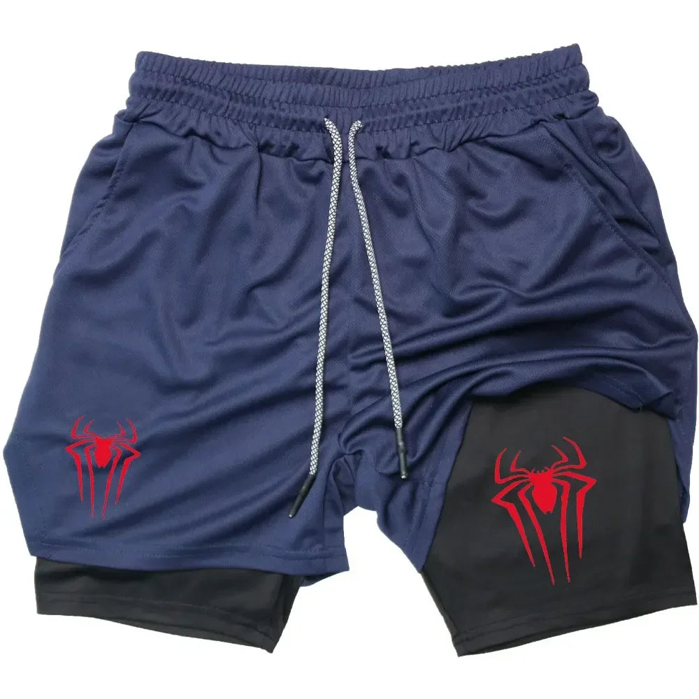 Calções desportivos masculinos, estampa de aranha, casuais, para treino e corrida, 2 em 1, encomenda Y2K enviada diretamente. LIDER-SHOPP