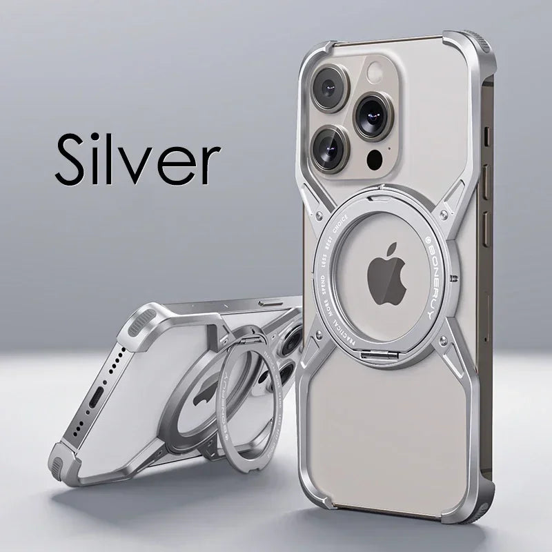 Capa de celular com suporte MagSafe de metal e alumínio para iPhone 13 14 15 16 Pro Max, à prova de choque lider-shopp