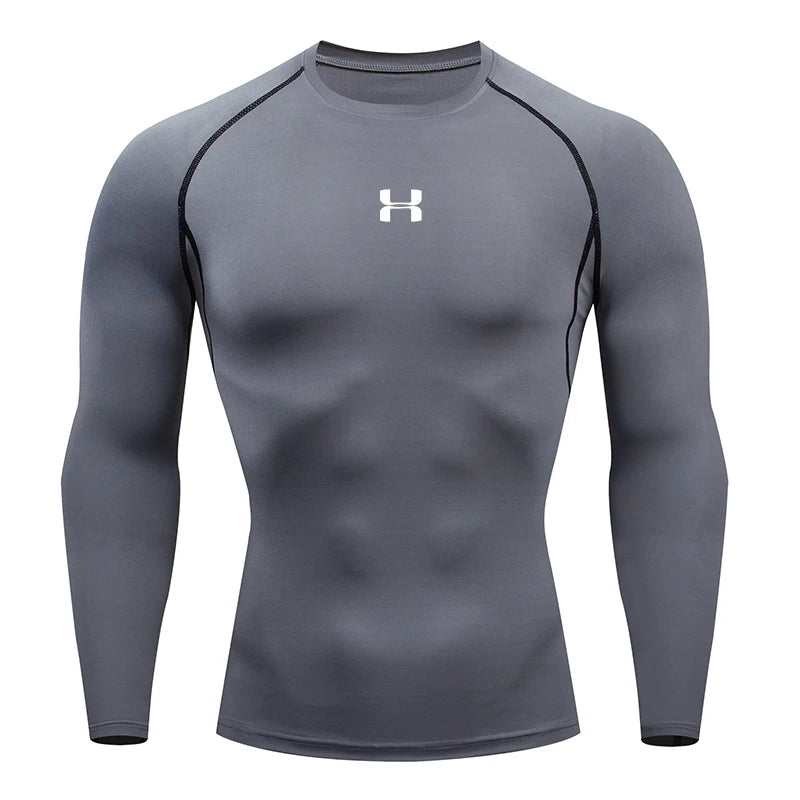 Camiseta de compressão masculina para corrida, mangas compridas, esportiva, para academia, fitness, moletom, para corrida, camisa esportiva masculina. LIDER-SHOPP