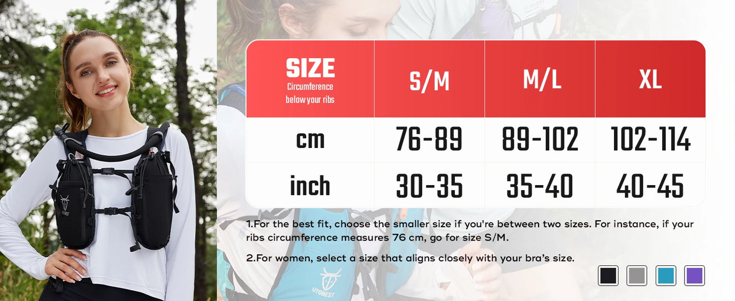 Mochila de corrida UTOBEST 10L Colete de hidratação ultraleve com bolsa de água de 2L