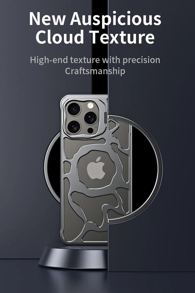 Magnetic Metal Phone Case For iPhone 13 14 15 16 Pro Max Invisible Bracket Aluminum Alloy Removable Heat Dissipation Phone Cover