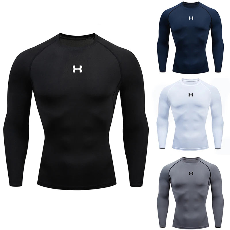 Camiseta de compressão masculina para corrida, mangas compridas, esportiva, para academia, fitness, moletom, para corrida, camisa esportiva masculina. LIDER-SHOPP