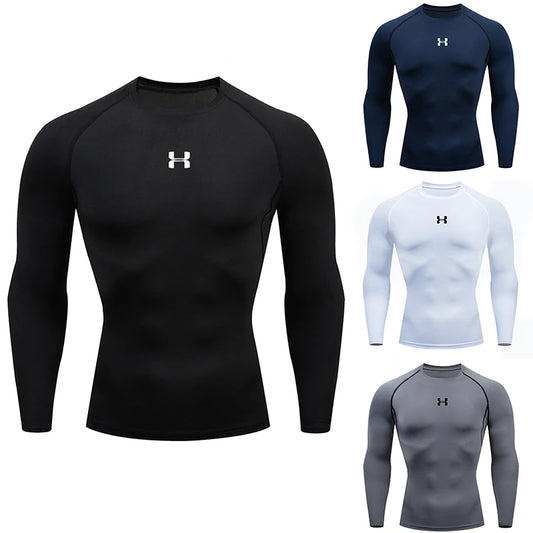 Camiseta de compressão masculina para corrida, mangas compridas, esportiva, para academia, fitness, moletom, para corrida, camisa esportiva masculina. LIDER-SHOPP