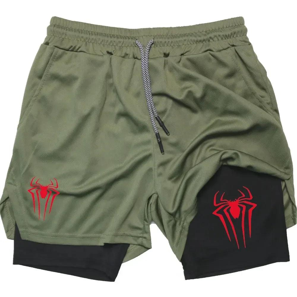 Calções desportivos masculinos, estampa de aranha, casuais, para treino e corrida, 2 em 1, encomenda Y2K enviada diretamente. LIDER-SHOPP