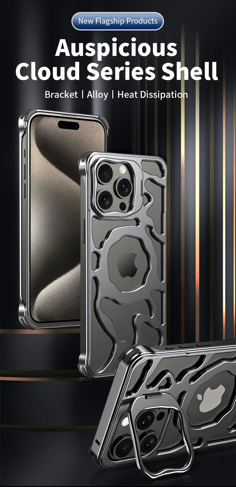 Magnetic Metal Phone Case For iPhone 13 14 15 16 Pro Max Invisible Bracket Aluminum Alloy Removable Heat Dissipation Phone Cover