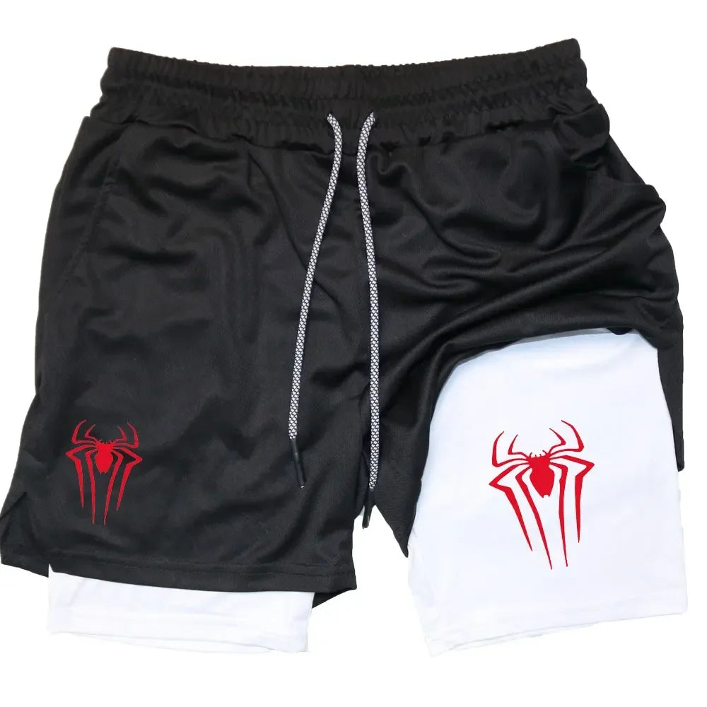 Calções desportivos masculinos, estampa de aranha, casuais, para treino e corrida, 2 em 1, encomenda Y2K enviada diretamente. LIDER-SHOPP