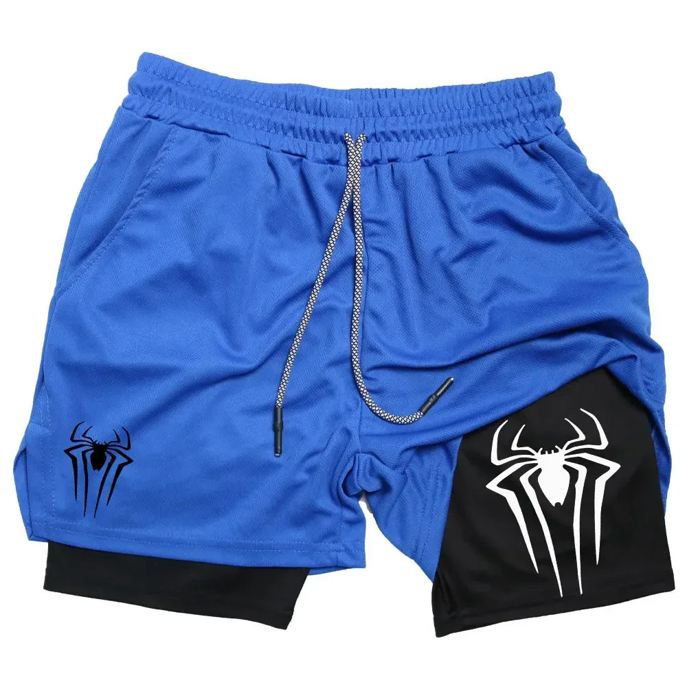 Calções desportivos masculinos, estampa de aranha, casuais, para treino e corrida, 2 em 1, encomenda Y2K enviada diretamente. LIDER-SHOPP