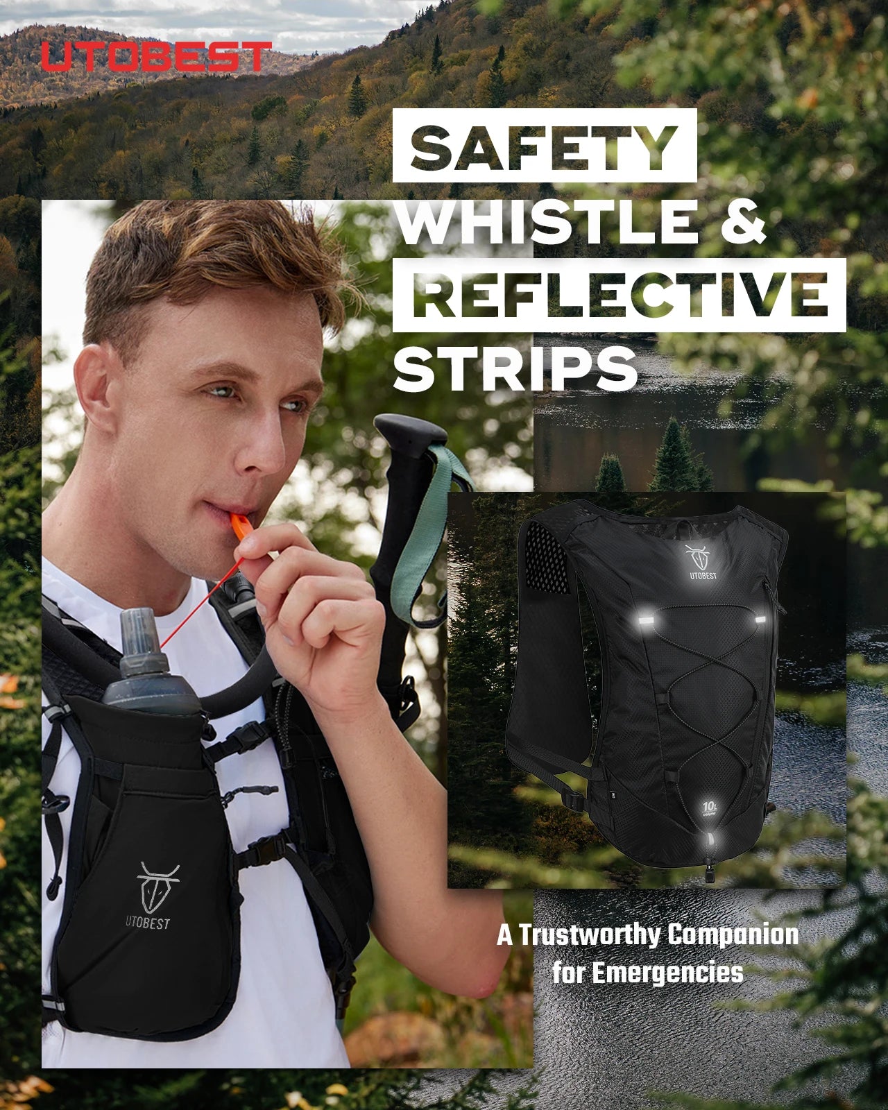 Mochila de corrida UTOBEST 10L Colete de hidratação ultraleve com bolsa de água de 2L