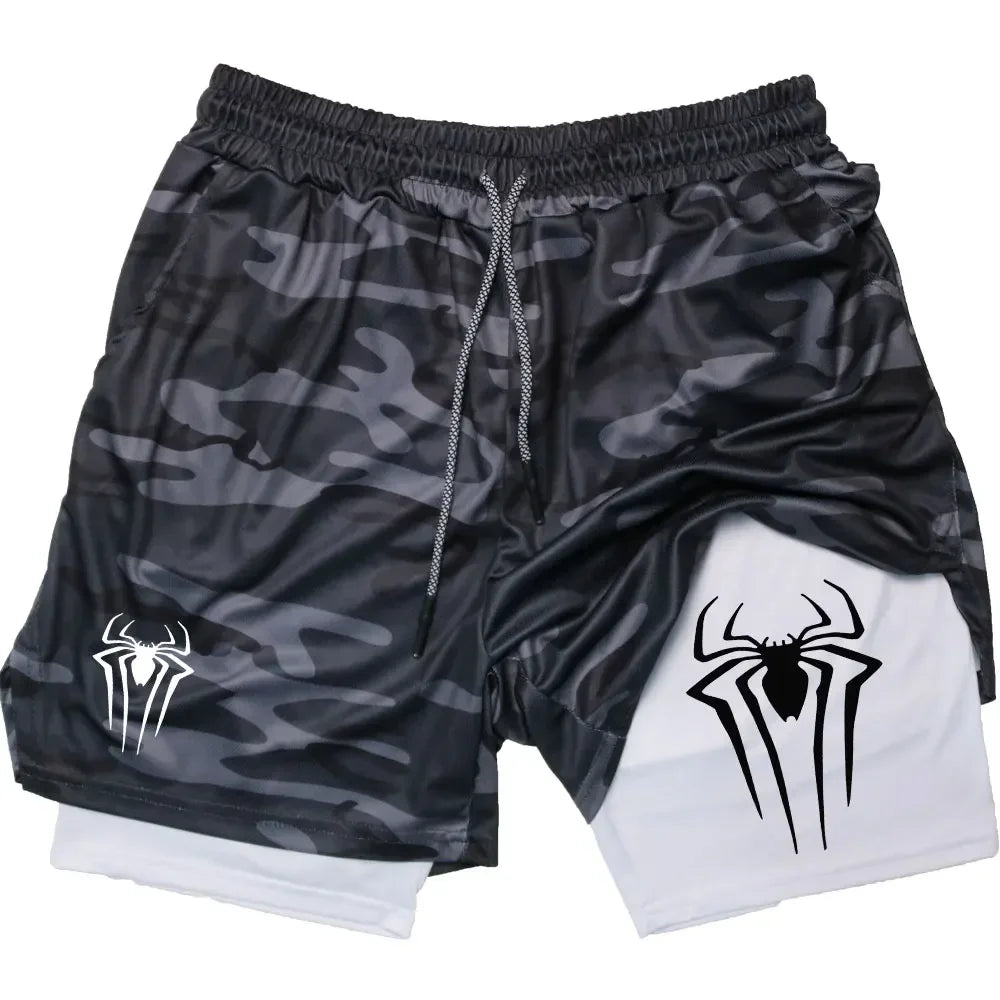 Calções desportivos masculinos, estampa de aranha, casuais, para treino e corrida, 2 em 1, encomenda Y2K enviada diretamente. LIDER-SHOPP