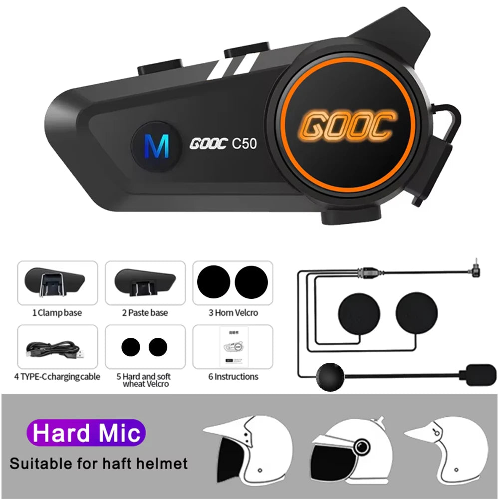 Fone de ouvido para capacete Bluetooth 5.3, kit de chamada telefônica sem fio, viva-voz, para motocicleta, à prova d'água, reprodutor de música MP3, alto-falante para moto LIDER-SHOPP