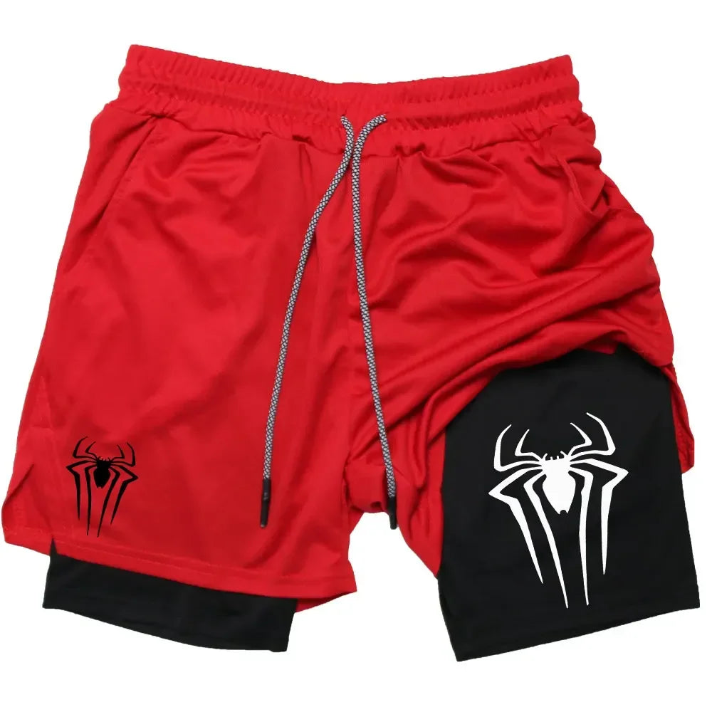 Calções desportivos masculinos, estampa de aranha, casuais, para treino e corrida, 2 em 1, encomenda Y2K enviada diretamente. LIDER-SHOPP