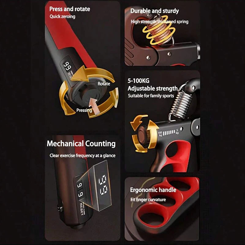 Expansor de pulso ajustável para fortalecimento de mãos, com capacidade de 5 a 60/100/150 kg, ideal para exercícios de fortalecimento muscular e recuperação da força das mãos LIDER-SHOPP