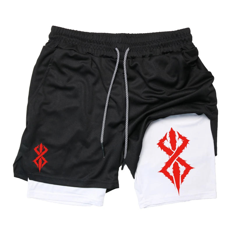 Shorts masculino 2 em 1, esportivo, para academia, treino, corrida, performance, estampado, com bolso para celular, secagem rápida, respirável LIDER-SHOPP