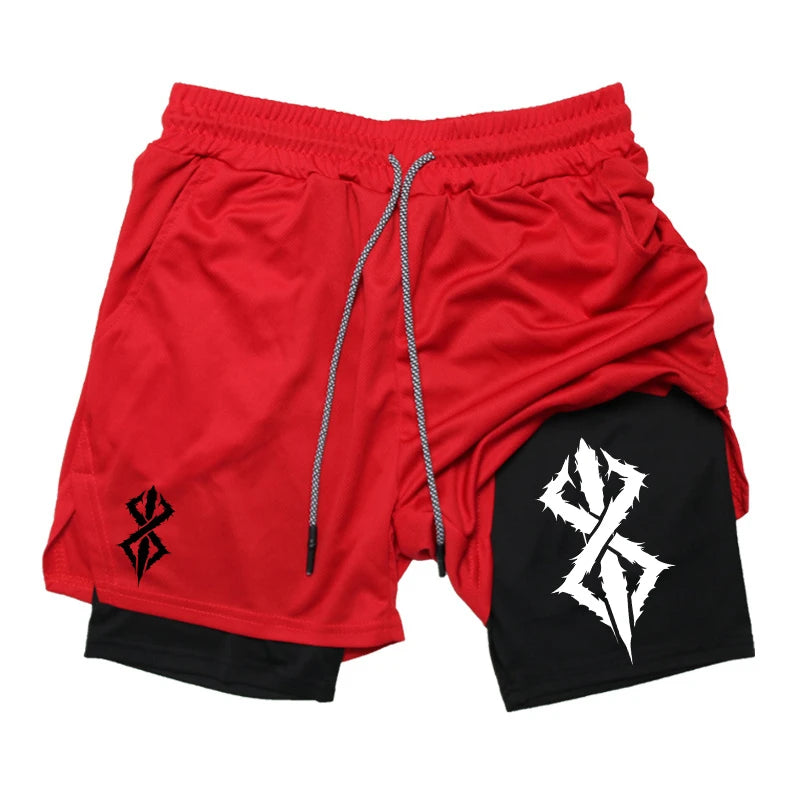 Shorts masculino 2 em 1, esportivo, para academia, treino, corrida, performance, estampado, com bolso para celular, secagem rápida, respirável LIDER-SHOPP