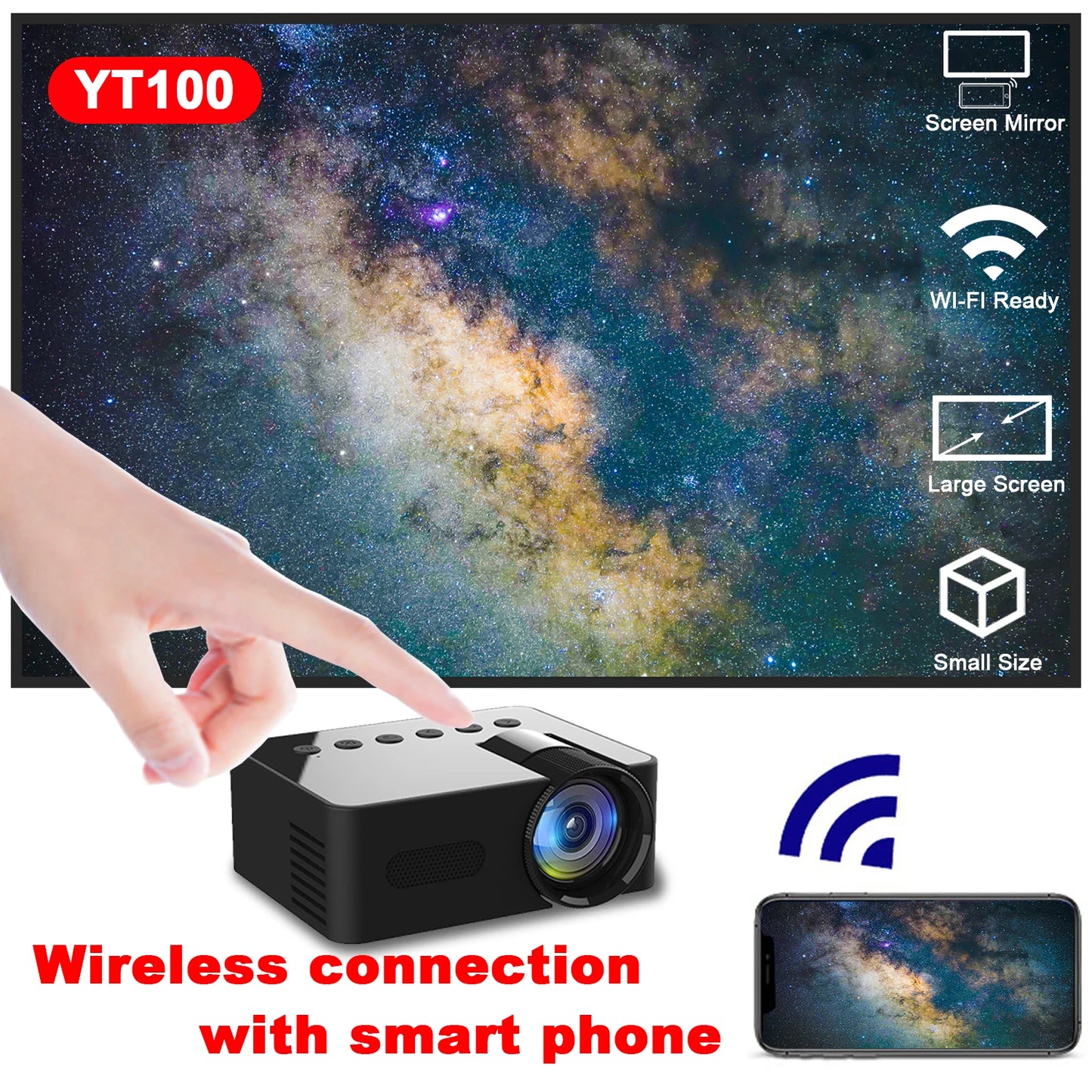 Mini Projetor Portátil  YT100 Full HD1080P Mobile Video Wifi Smart Home Theater Wireless Same Screen for IOS Android
