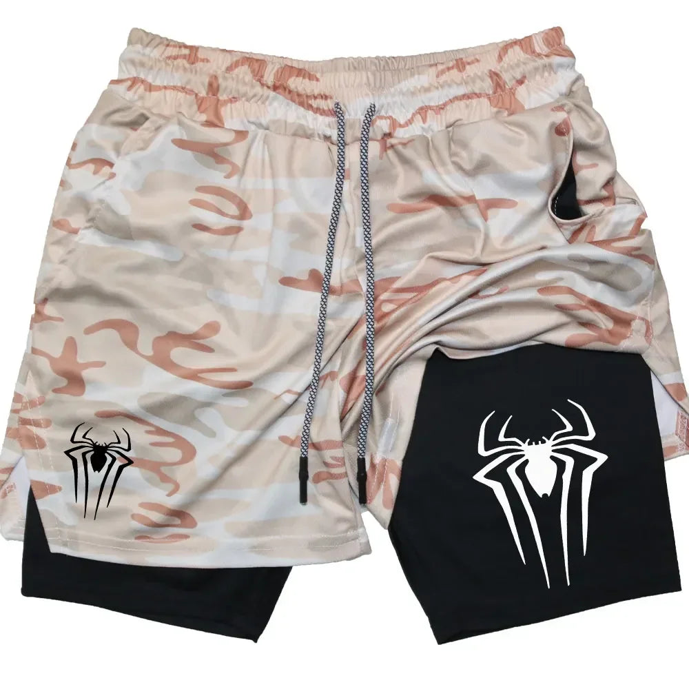 Calções desportivos masculinos, estampa de aranha, casuais, para treino e corrida, 2 em 1, encomenda Y2K enviada diretamente. LIDER-SHOPP