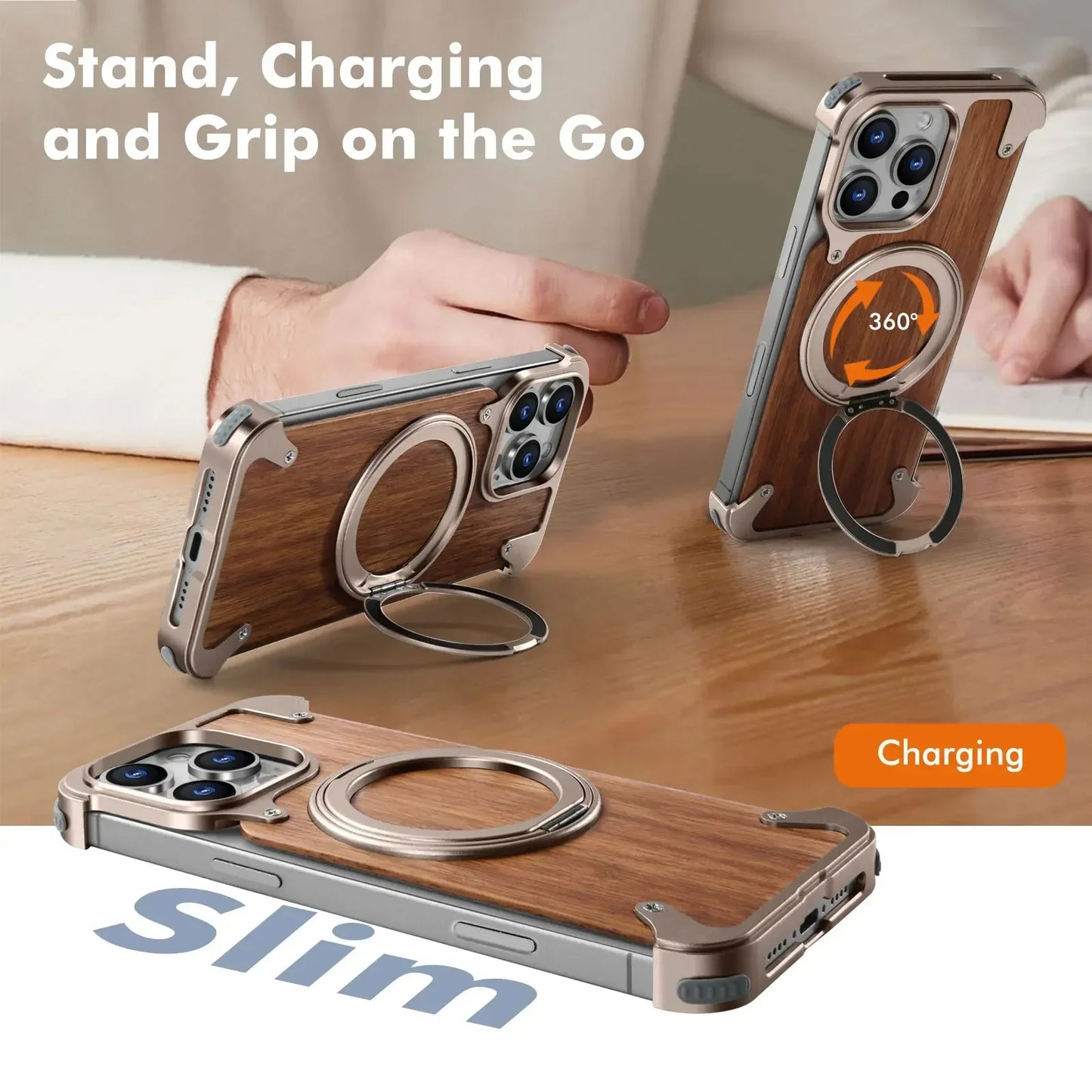 Capa magnética Eary Magsafe ( LIDER SHOPP) para iPhone 16, 15, 14 Pro Max, à prova de choque com suporte giratório de 360°