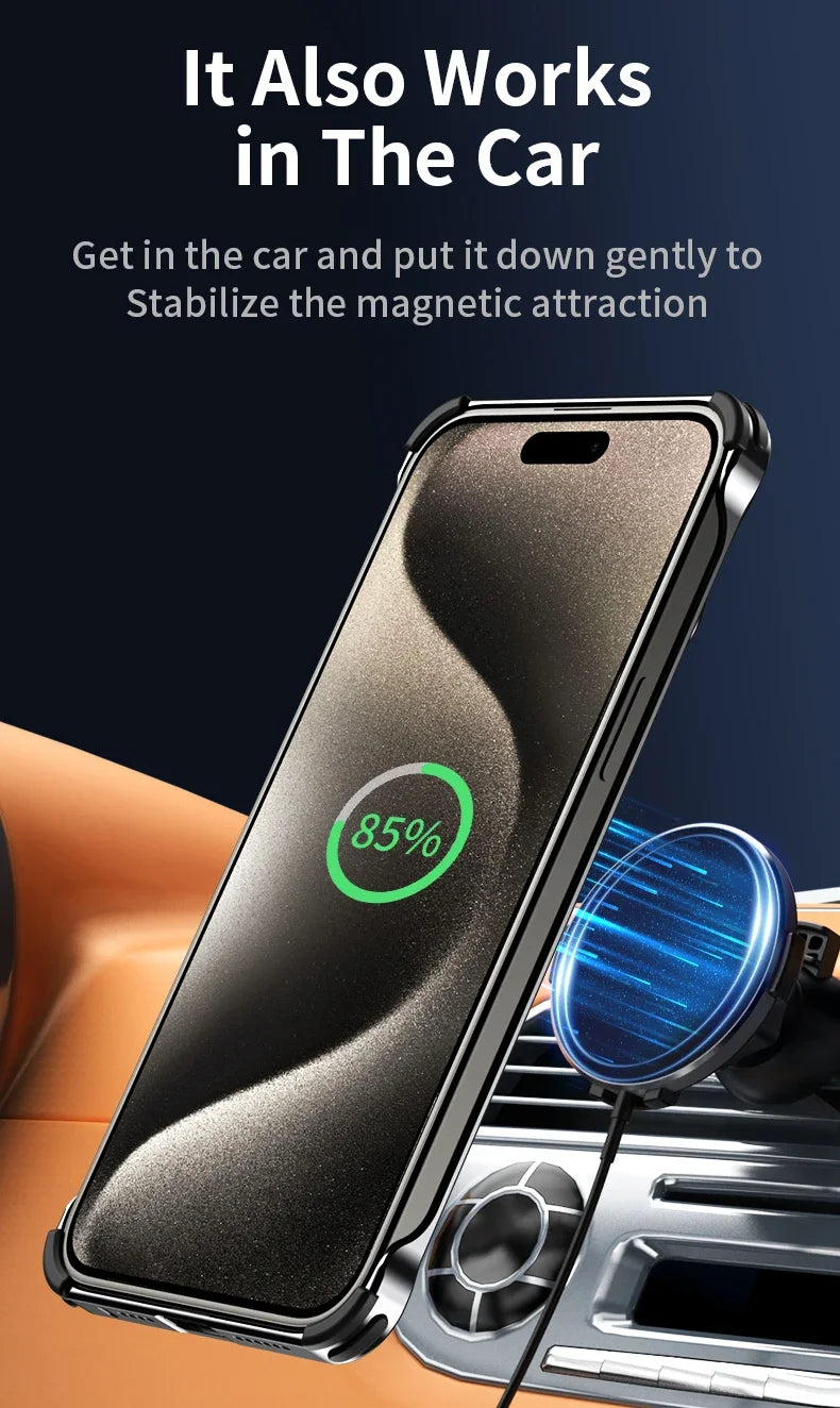 Magnetic Metal Phone Case For iPhone 13 14 15 16 Pro Max Invisible Bracket Aluminum Alloy Removable Heat Dissipation Phone Cover