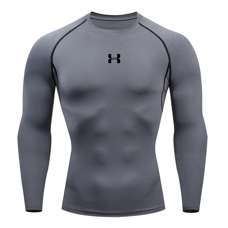 Camiseta de compressão masculina para corrida, mangas compridas, esportiva, para academia, fitness, moletom, para corrida, camisa esportiva masculina. LIDER-SHOPP