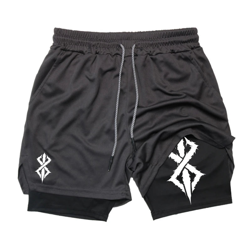 Shorts masculino 2 em 1, esportivo, para academia, treino, corrida, performance, estampado, com bolso para celular, secagem rápida, respirável LIDER-SHOPP