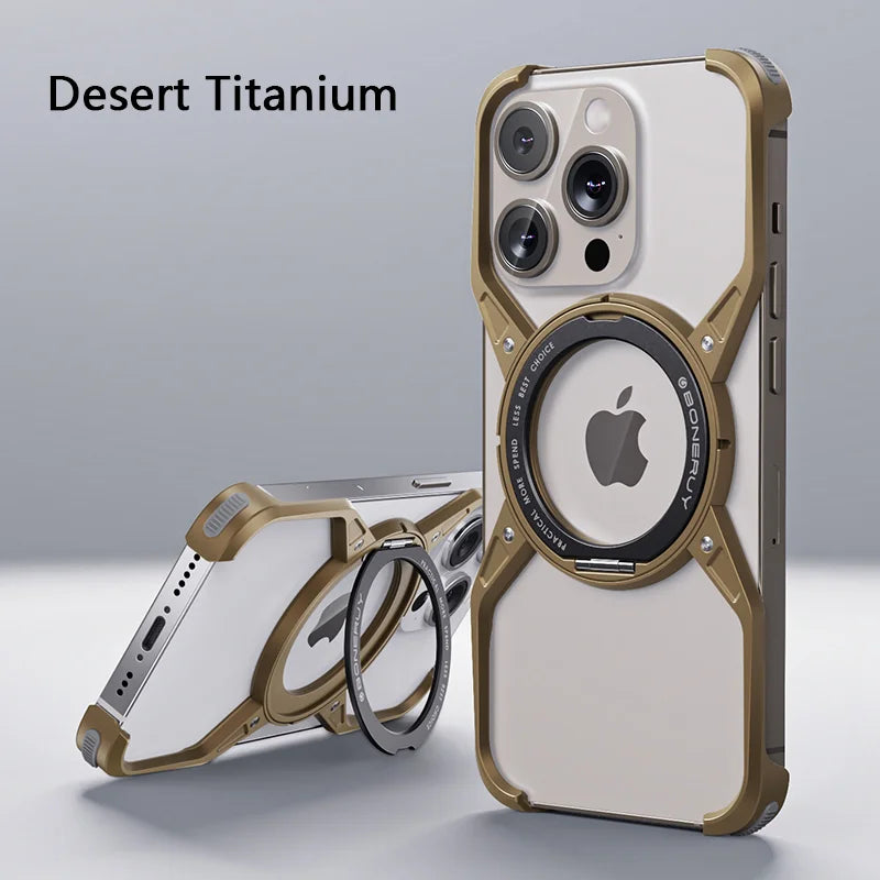 Capa de celular com suporte MagSafe de metal e alumínio para iPhone 13 14 15 16 Pro Max, à prova de choque lider-shopp