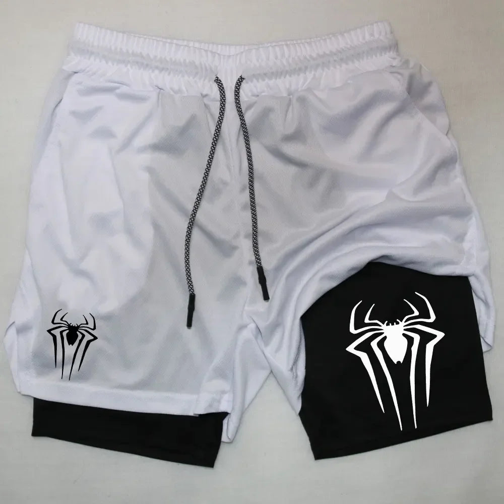 Calções desportivos masculinos, estampa de aranha, casuais, para treino e corrida, 2 em 1, encomenda Y2K enviada diretamente. LIDER-SHOPP