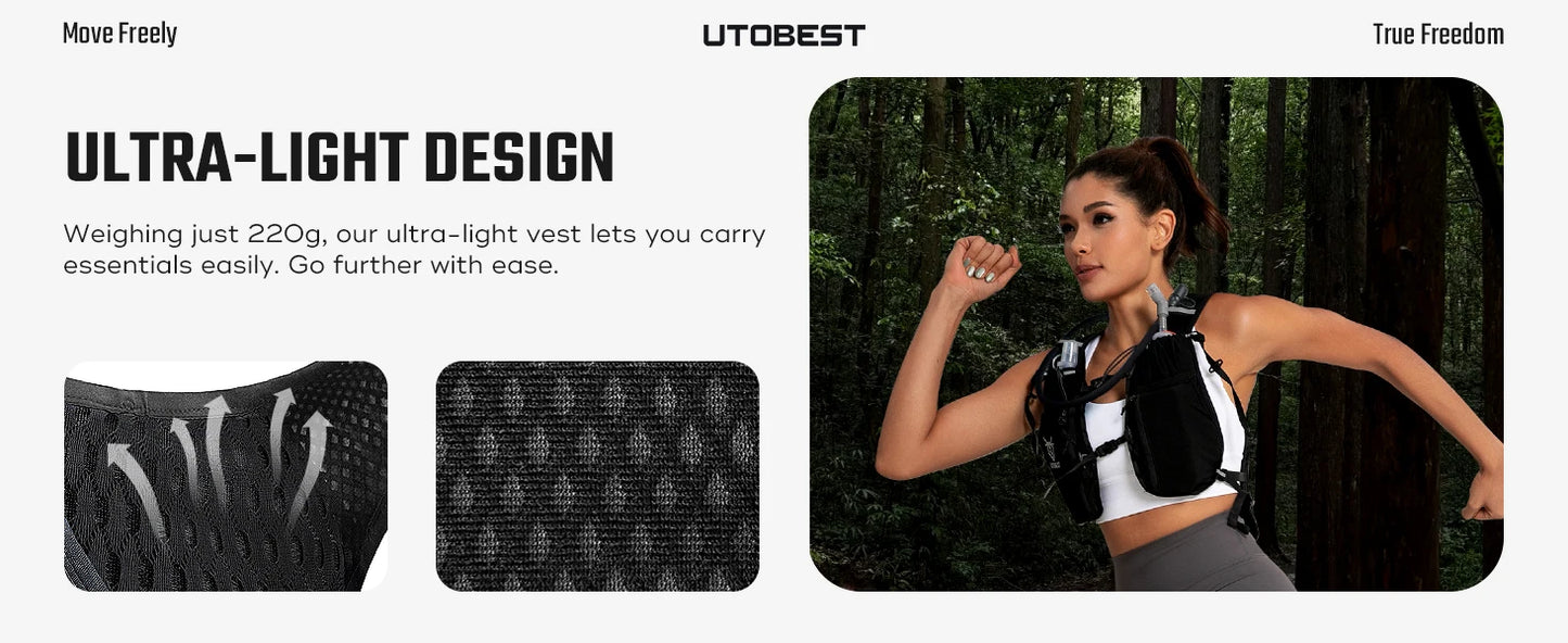 Mochila de corrida UTOBEST 10L Colete de hidratação ultraleve com bolsa de água de 2L