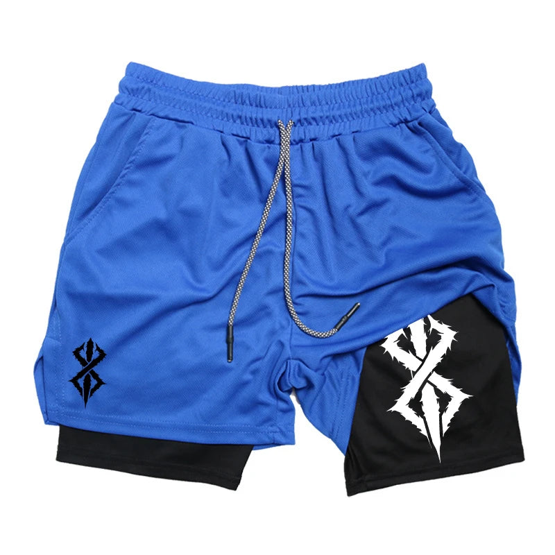 Shorts masculino 2 em 1, esportivo, para academia, treino, corrida, performance, estampado, com bolso para celular, secagem rápida, respirável LIDER-SHOPP