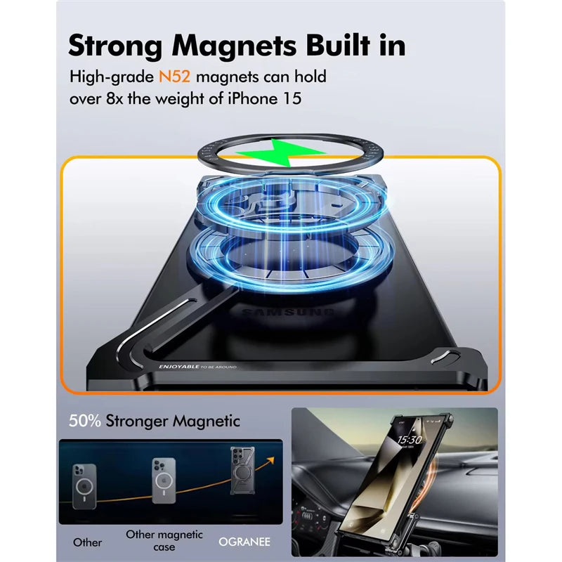 Capa de celular com estrutura de metal em formato Z para Samsung Galaxy S24 Ultra, estrutura de metal luxuosa com suporte magnético para Samsung S25 Ultra LIDER-SHOPP