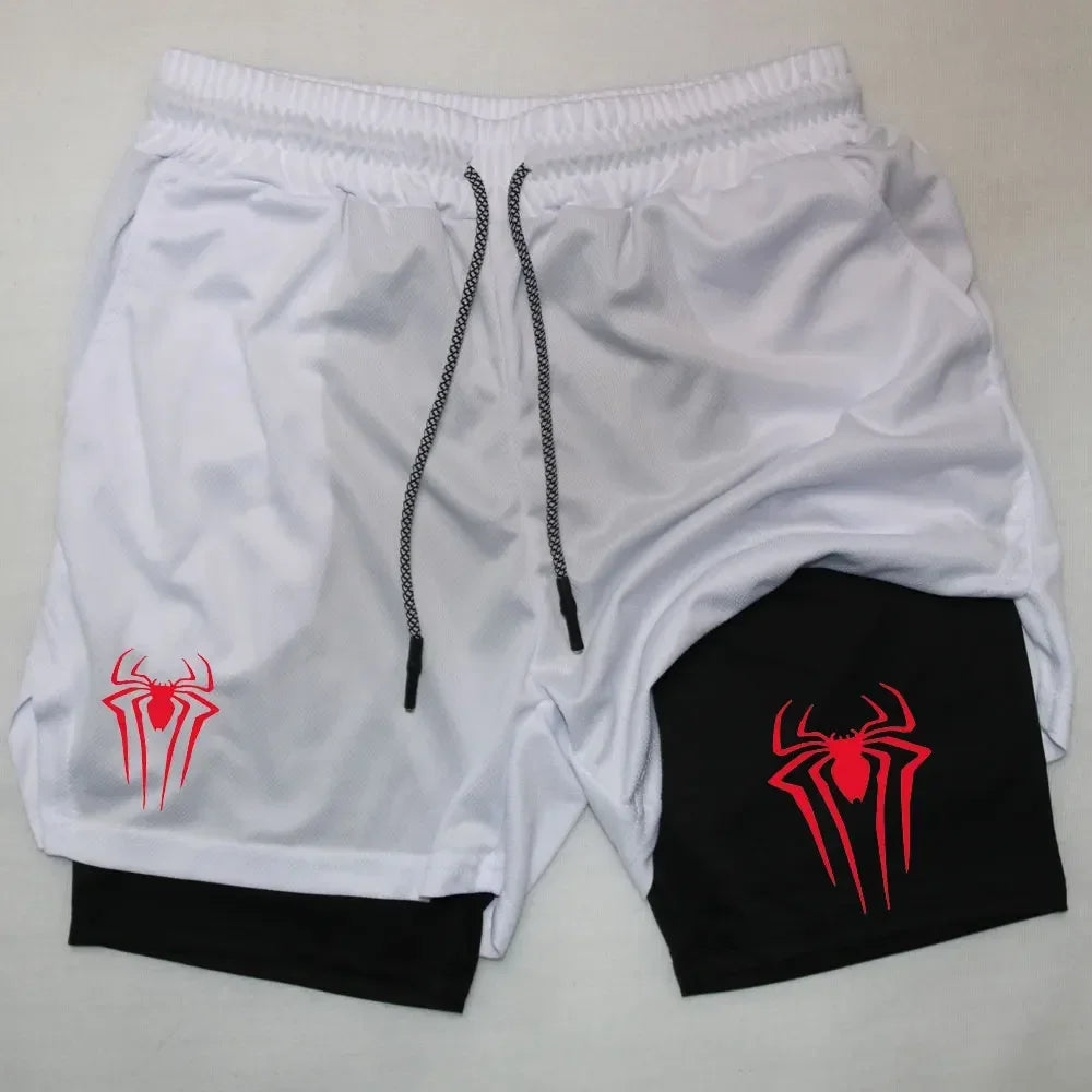 Calções desportivos masculinos, estampa de aranha, casuais, para treino e corrida, 2 em 1, encomenda Y2K enviada diretamente. LIDER-SHOPP