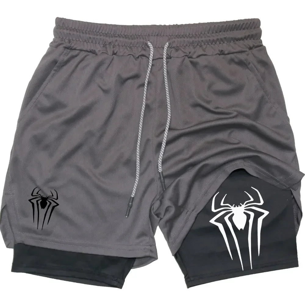 Calções desportivos masculinos, estampa de aranha, casuais, para treino e corrida, 2 em 1, encomenda Y2K enviada diretamente. LIDER-SHOPP