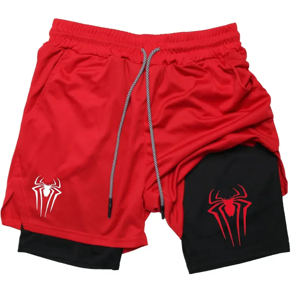 Calções desportivos masculinos, estampa de aranha, casuais, para treino e corrida, 2 em 1, encomenda Y2K enviada diretamente. LIDER-SHOPP