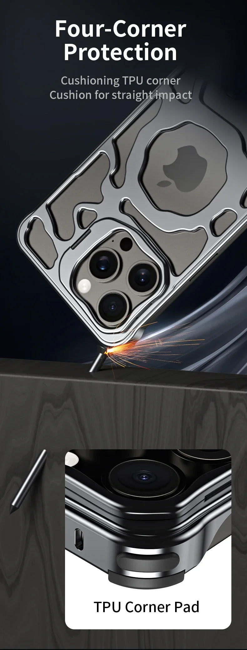 Magnetic Metal Phone Case For iPhone 13 14 15 16 Pro Max Invisible Bracket Aluminum Alloy Removable Heat Dissipation Phone Cover